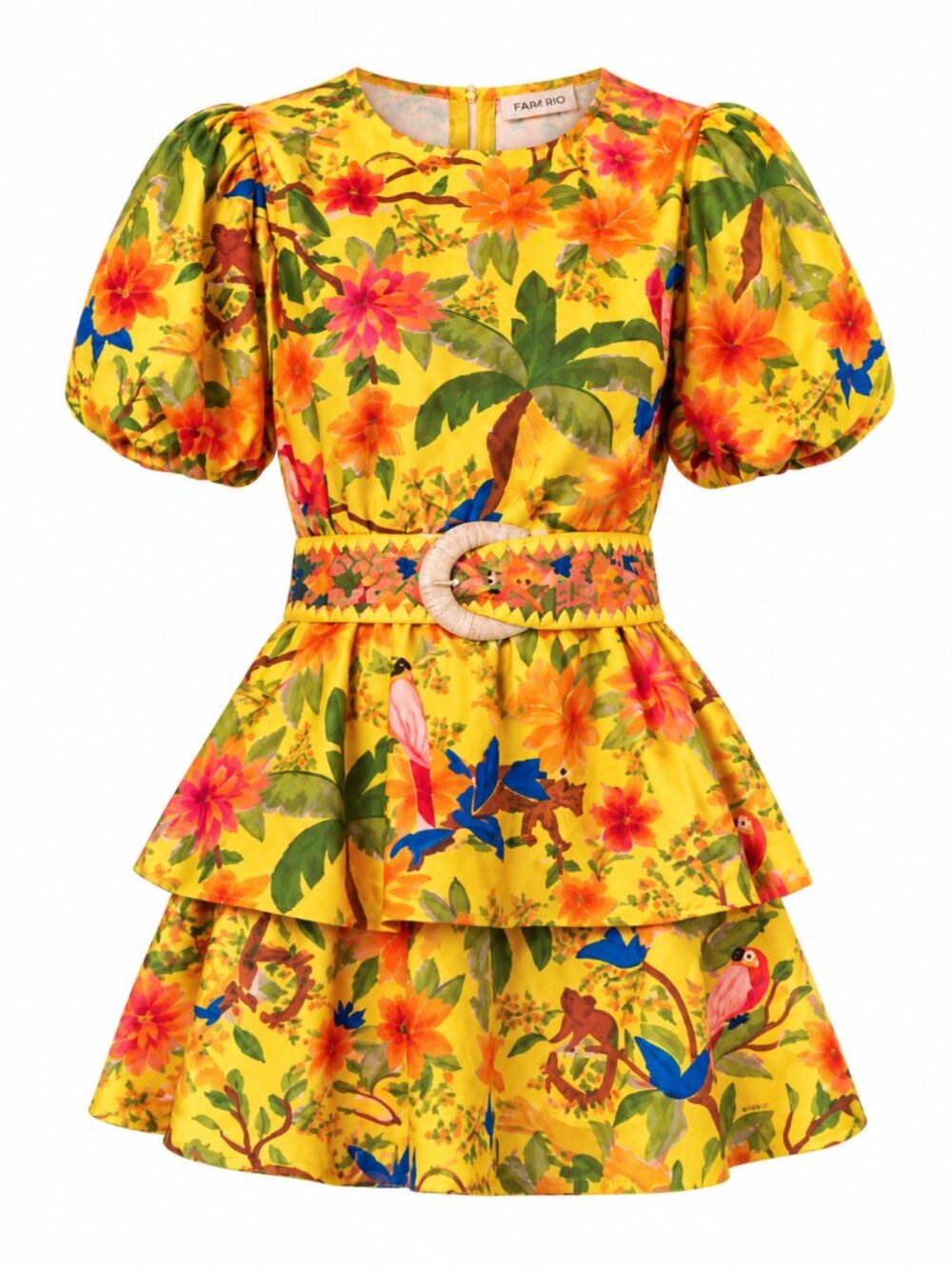 FARM RIO Belted Tiered Mini Dress